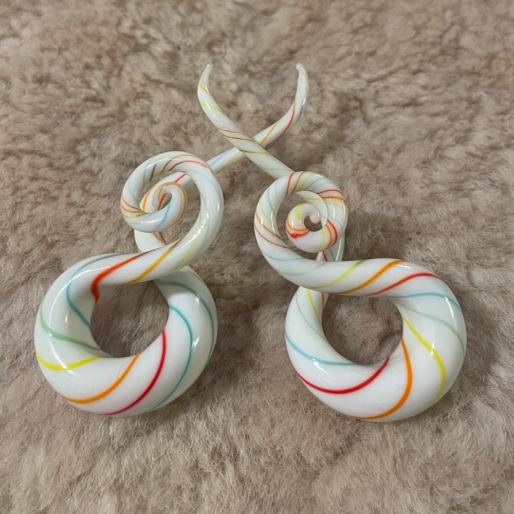 Sold Offline: Candy Cone Style,Glass Spiral Ear Stretchers.Never Been Worn.